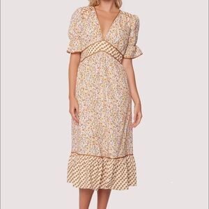 Lost + Wander Yellow Cream Ruffled Tiered Sundress